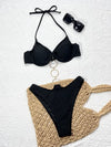 SPARK Solid Color Three-button Metal Ring Bikini Set CHUS222