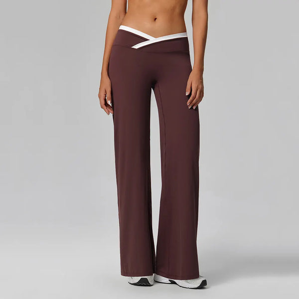 SPARK Contrast Color Crossover Waist Yoga Flare Pants CT2190