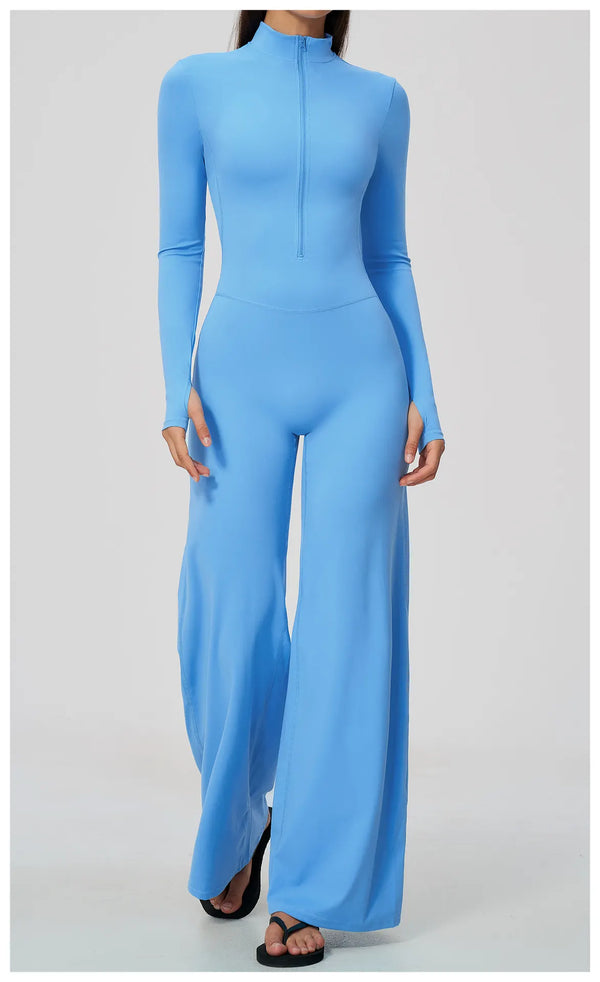 SPARK Women’s Half-Zip Long Sleeve Yoga Jumpsuit | Wide-Leg Workout One-Piece ZC5114