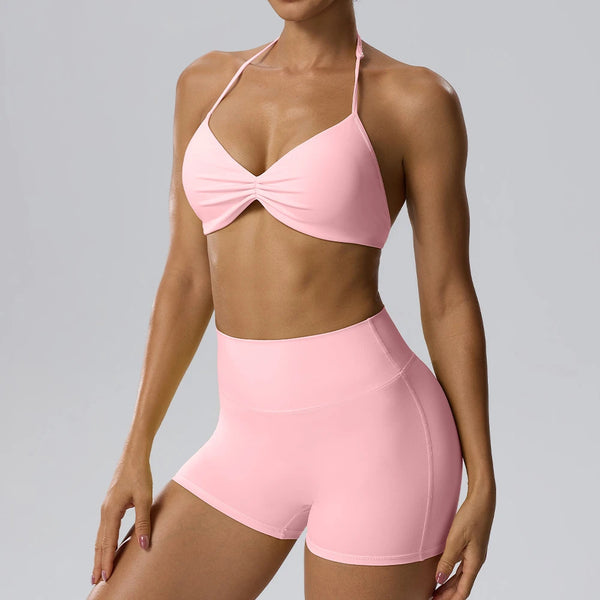 SPARK Women's Sexy Halter-Neck Bra Invisible Butt-Lifting Shorts 2 Piece Set YEL62423