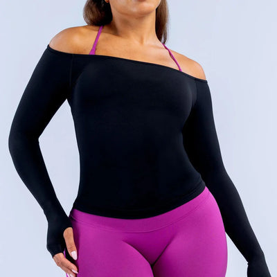 SPARK Seamless Off-the-Shoulder Long Sleeve Yoga Top | High-Stretch Workout Shirt OD6482
