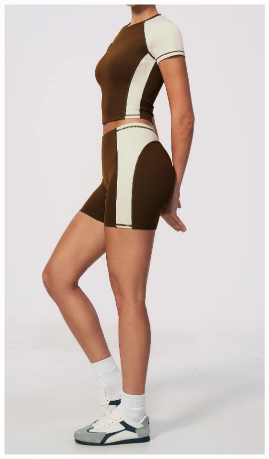 SPARK High Waist Color Block Peach Lift Butt Yoga Shorts ZC2567