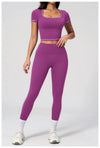 SPARK Contrast Color Square Neck Slim Yoga Workout Short Sleeve ZC2036