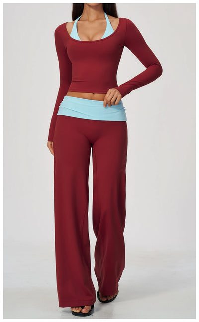 SPARK Women’s Color Block Halter Yoga Long Sleeve Top ZC2585