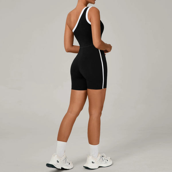 SPARK Color Block Asymmetric One-Shoulder Yoga Bodysuit for Women TF1977