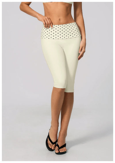 SPARK New Brushed Retro Polka Dot Fold-Over Yoga Capri ZC4549