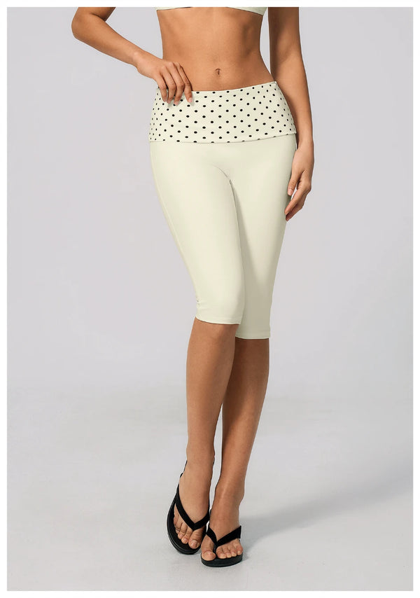SPARK New Brushed Retro Polka Dot Fold-Over Yoga Capri ZC4549