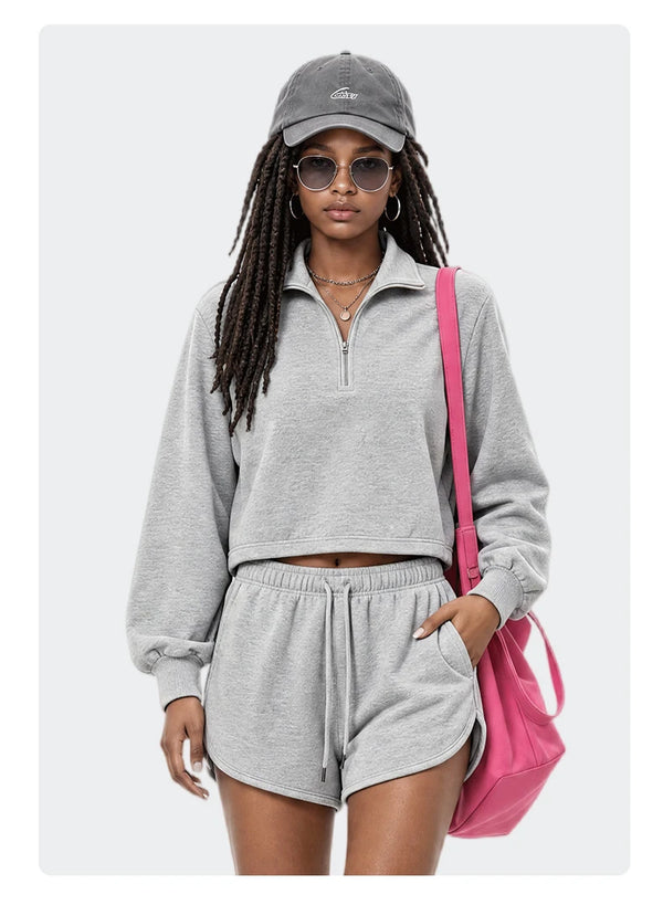 SPARK Women's Adjustable Hem Half-zip Cropped Athletic Sweatshirt PL6318