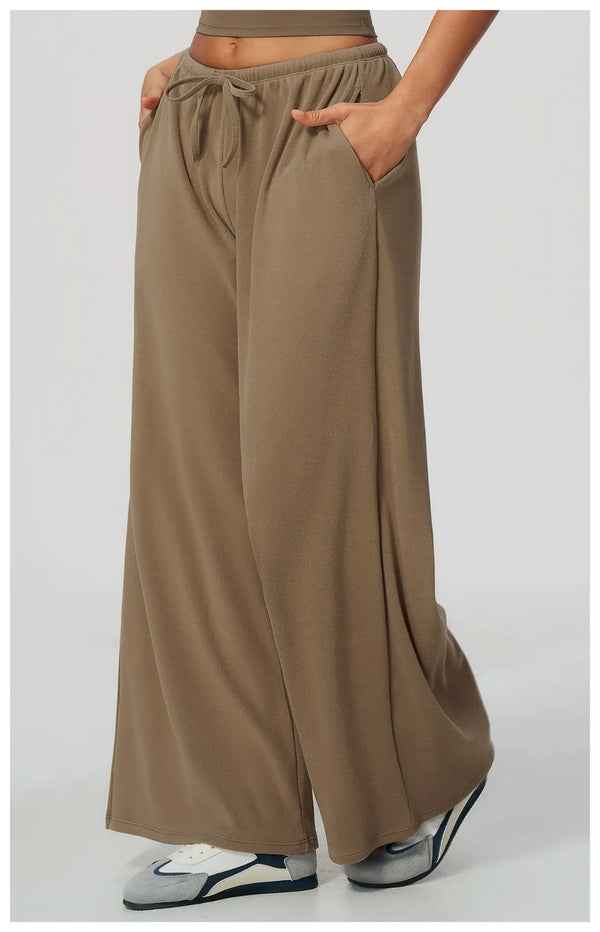 SPARK Women's Thickened Brushed Wide Leg Yoga Pants | Drawstring Waist Casual Trousers ZC9626-1