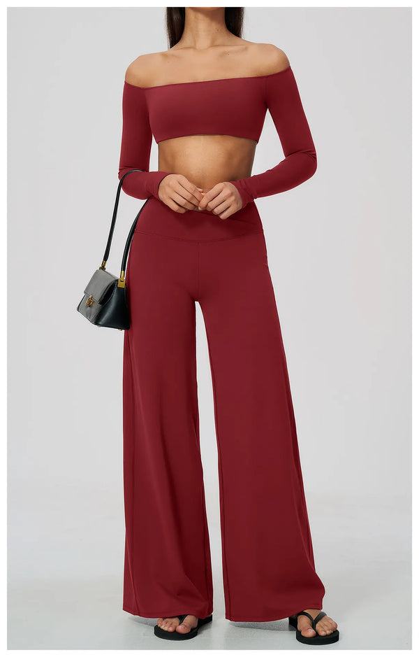 Spark Women's Off-the-shoulder Long Sleeve Yoga Crop Top ZC2588