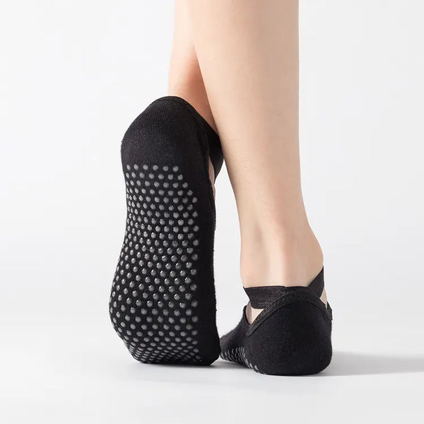 SPARK Non-Slip Yoga Socks with Cross Straps & Terry Cushioning YL032