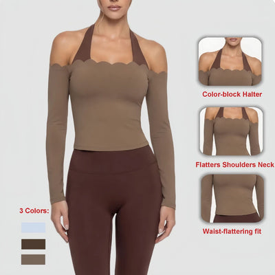 SPARK Fake Two-Piece Color-Block Fitness Yoga Top FNK881301