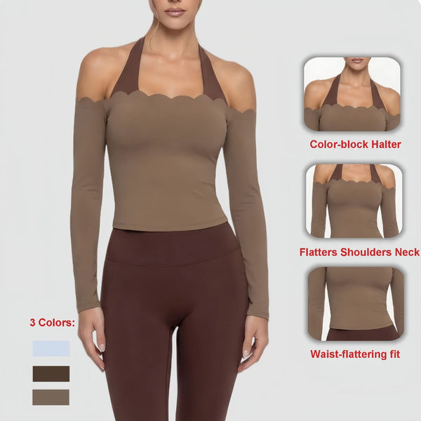 SPARK Fake Two-Piece Color-Block Fitness Yoga Top FNK881301