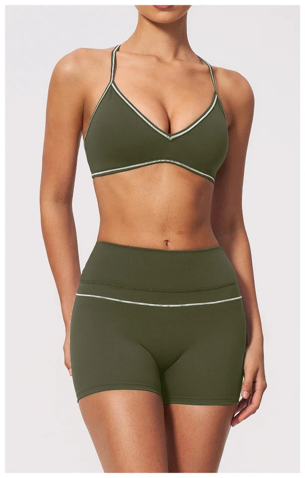 SPARK Women's Color-Block V-neck Halter Yoga Bra ZC9615