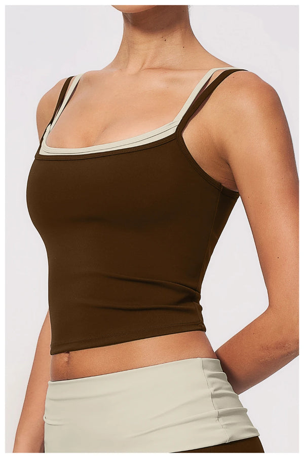 SPARK Women's Contrast Color Fake Two-Layer Yoga Tank Top ZC2570