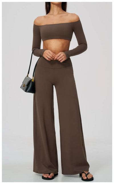 Spark Women's Off-the-shoulder Long Sleeve Yoga Crop Top ZC2588