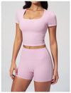 SPARK Contrast Color Square Neck Slim Yoga Workout Short Sleeve ZC2036