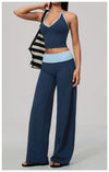 SPARK Women's Contrast Color High Waist Wide Leg Pant ZC9639
