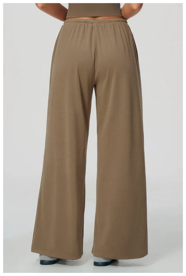 SPARK Women's Thickened Brushed Wide Leg Yoga Pants | Drawstring Waist Casual Trousers ZC9626-1