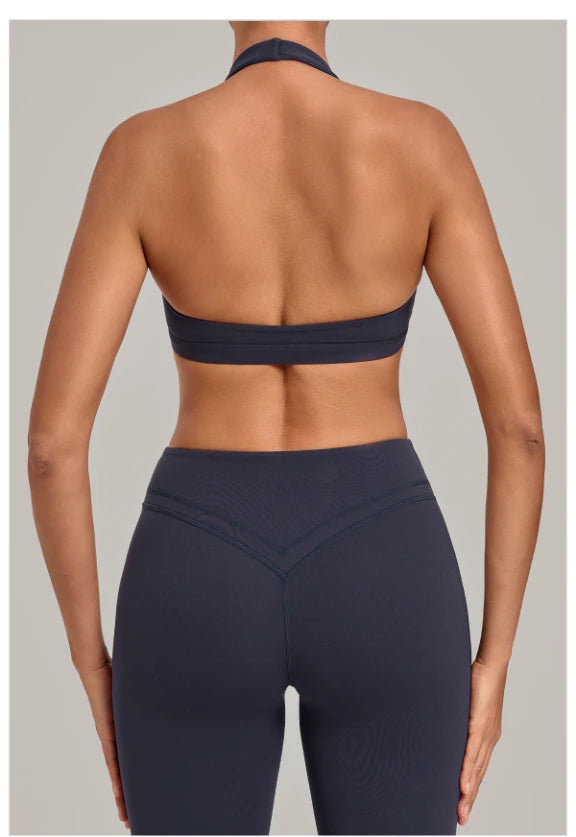 SPARK Women's Bare-feel Halter Neck Open Back Yoga Workout Bra QS5423