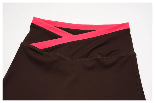 SPARK New Color-Block Cross Waist Yoga Athletic Shorts ZC2578
