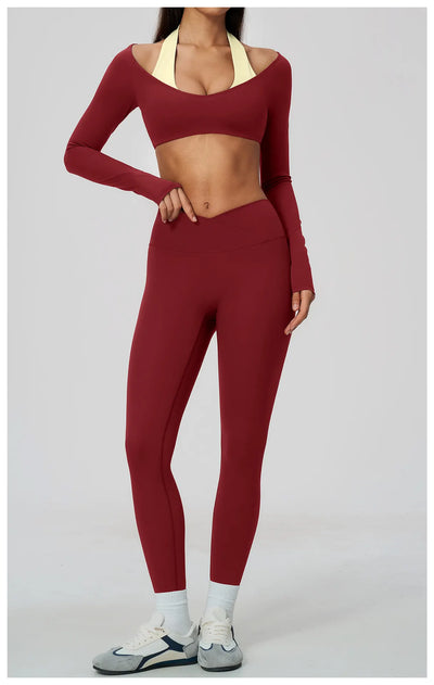 Spark Women's 2-in-1 Halter Long Sleeve Yoga Crop Top ZC2588
