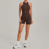 SPARK Color-Block Half Zipper Backless Yoga Short Jumpsuit TF2601