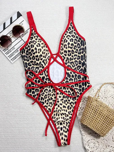 SPARK Leopard Print Cross One Piece Swimsuit CHUS136