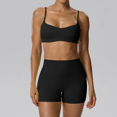 SPARK Women's Spaghetti Strap Bra Invisible Scrunch Shorts 2 Piece Set YEL202