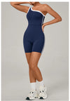 SPARK Color Block Asymmetric One-Shoulder Yoga Bodysuit for Women TF1977