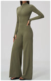 SPARK Women’s Half-Zip Long Sleeve Yoga Jumpsuit | Wide-Leg Workout One-Piece ZC5114