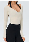 SPARK Women's Cross Ruched V-Neck Long-Sleeve Yoga Top DS526059