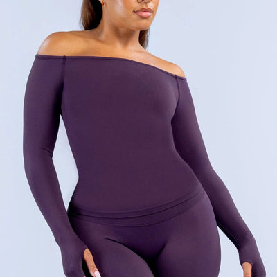 SPARK Seamless Off-the-Shoulder Long Sleeve Yoga Top | High-Stretch Workout Shirt OD6482