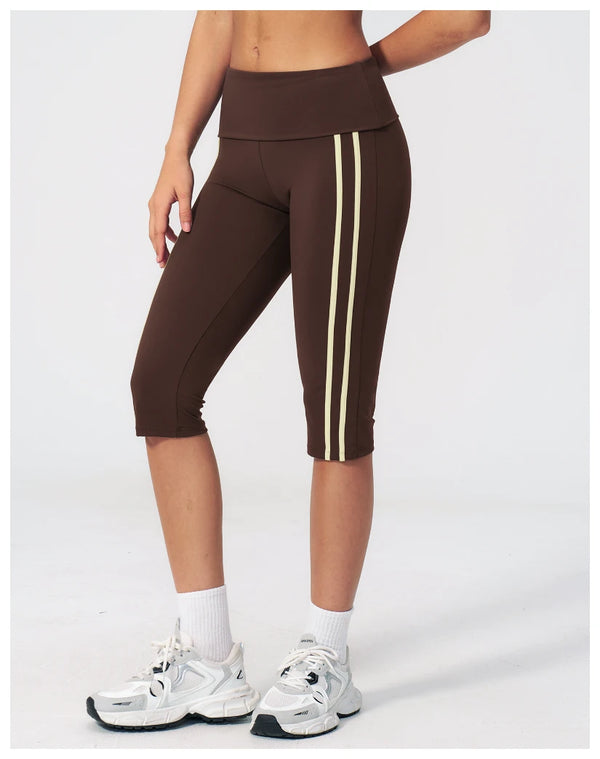 SPARK Women's Contrast Color Foldable Waist Capris Pants For Women ZC3588