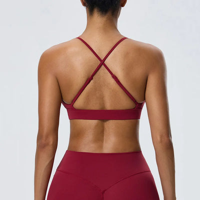 SPARK Women's Deep V Neck Crossover Yoga Sports Bra YEL52736