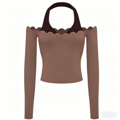 SPARK Fake Two-Piece Color-Block Fitness Yoga Top FNK881301