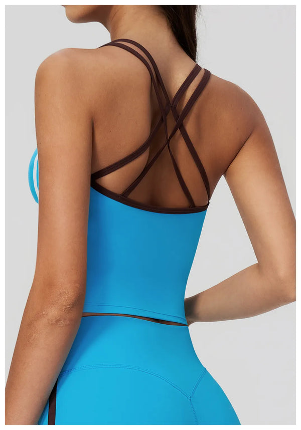 SPARK Women’s Color-Block Crossover Backless Workout Tank Top ZC2578