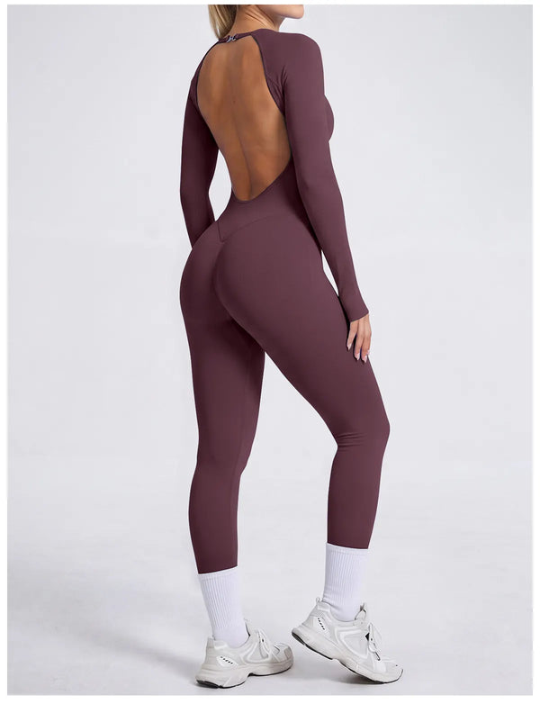 SPARK Women's Seamless Long Sleeve Open Back Yoga Jumpsuit RXW3003