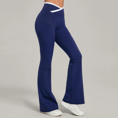 SPARK Color Block Cross Waist Yoga Flared Pants TF25129