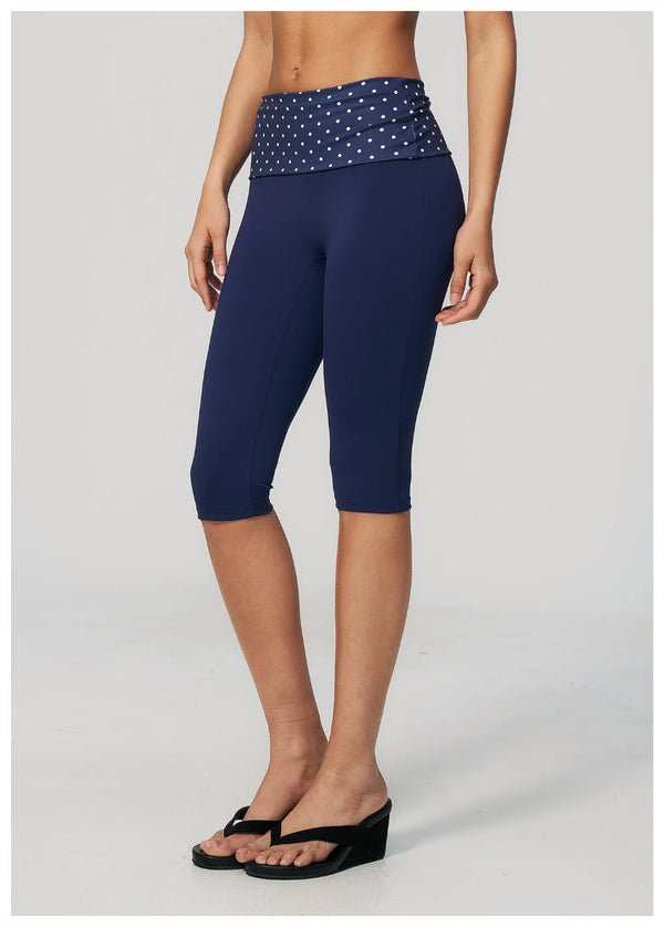 SPARK New Brushed Retro Polka Dot Fold-Over Yoga Capri ZC4549