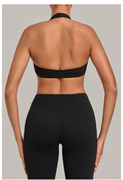 SPARK Women's Bare-feel Halter Neck Open Back Yoga Workout Bra QS5423