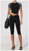 SPARK Color Block Peach Lift Butt Quick Dry Yoga Capri ZC2567