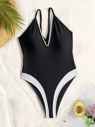 SPARK Deep V Sexy Black Swimsuit CS6772