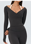 SPARK Women's Cross Ruched V-Neck Long-Sleeve Yoga Top DS526059