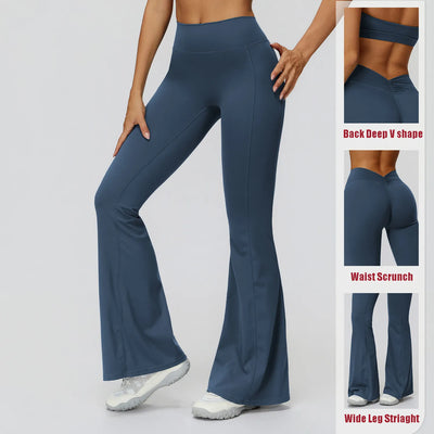 Back Waist Scrunch Flared Pants for Women 