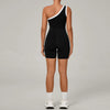 SPARK Color Block Asymmetric One-Shoulder Yoga Bodysuit for Women TF1977