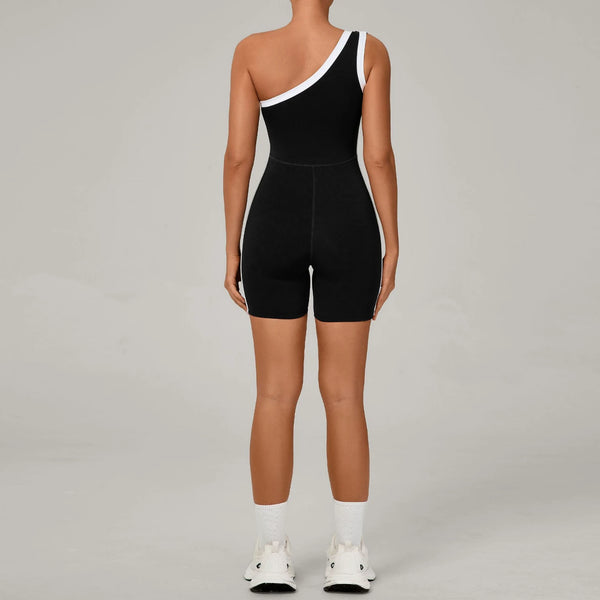 SPARK Color Block Asymmetric One-Shoulder Yoga Bodysuit for Women TF1977