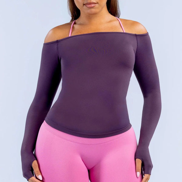 SPARK Seamless Off-the-Shoulder Long Sleeve Yoga Top | High-Stretch Workout Shirt OD6482