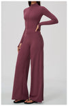 SPARK Women’s Half-Zip Long Sleeve Yoga Jumpsuit | Wide-Leg Workout One-Piece ZC5114