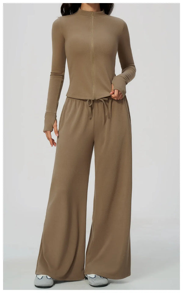 SPARK Women's Thickened Brushed Wide Leg Yoga Pants | Drawstring Waist Casual Trousers ZC9626-1